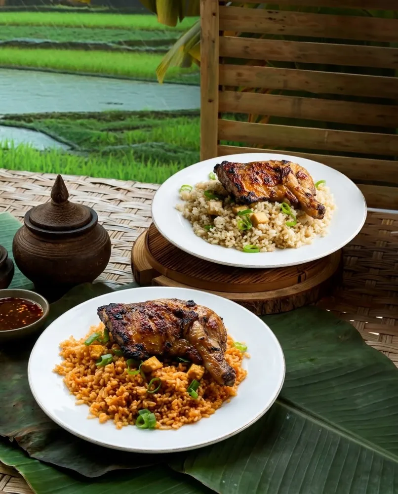 Grilled chicken over fried rice