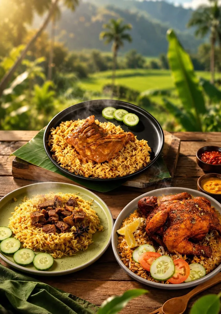 Chicken with java rice and cucumber