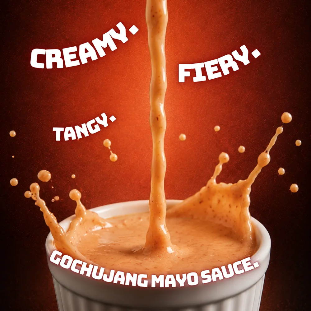 Gochujang mayo sauce being poured